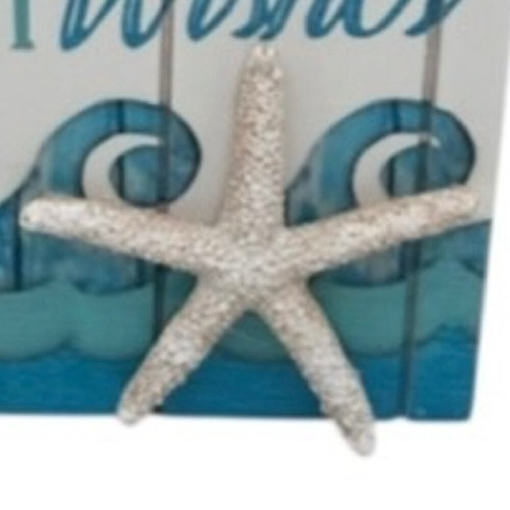 Salty Kisses and Starfish Wishes Wooden Sign Coastal Beach Decor NEW - Picture 2 of 3